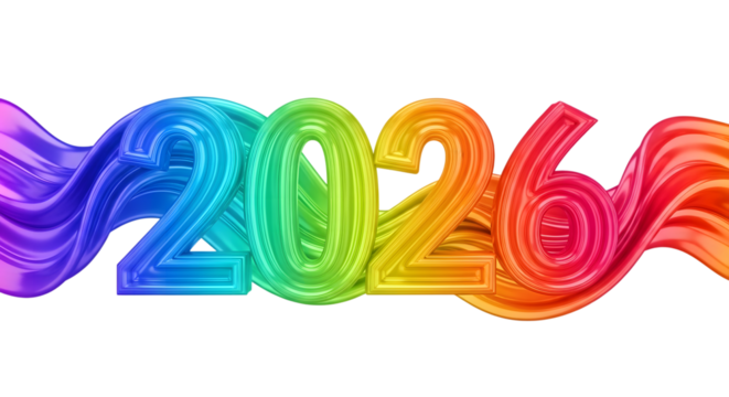 Rainbow 2026 numbers isolated on transparent background
