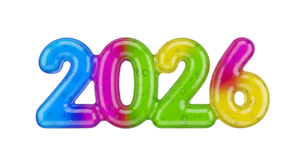 Colorful 2026 numbers isolated on transparent background