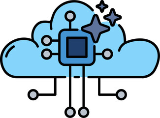 AI server in cloud line icon