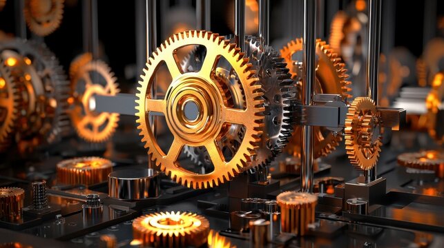 Close-Up of Shiny Gears in an Industrial Machine Setting