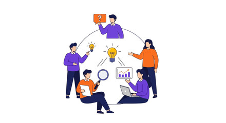 Naklejka premium Teamwork brainstorming session, collaborative idea generation and problem solving, creating