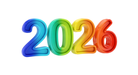 Colorful 2026 numbers isolated on transparent background