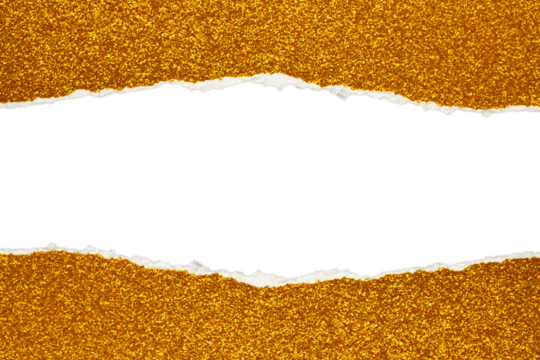 Ripped gold glitter paper torn edges strips isolated background
