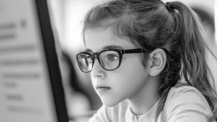 School-aged kid studying, looking serious