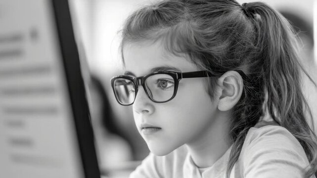 School-aged kid studying, looking serious