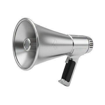 Shiny Silver Megaphone Isolated On A Transparent Background With A Black Handle Studio Shot