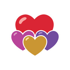 Cluster of colorful heart shapes, red, pink, purple, and gold, symbolizing love and affection, isolated vector illustration