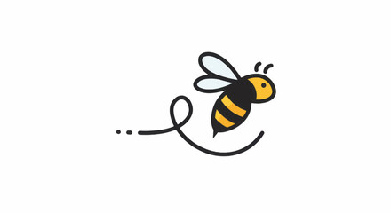 Cartoon Bee Flying with Trail on White Background.