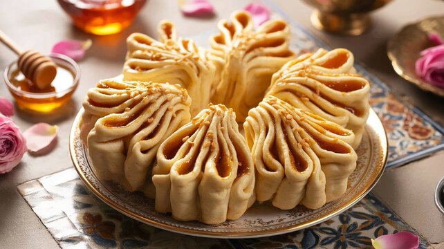 Traditional moroccan chebakia honey cookies with sesame seeds for a ramadan celebration
