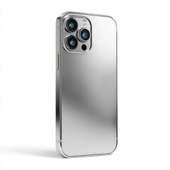 Sleek silver smartphone with multiple camera lenses on a clean white background studio shot