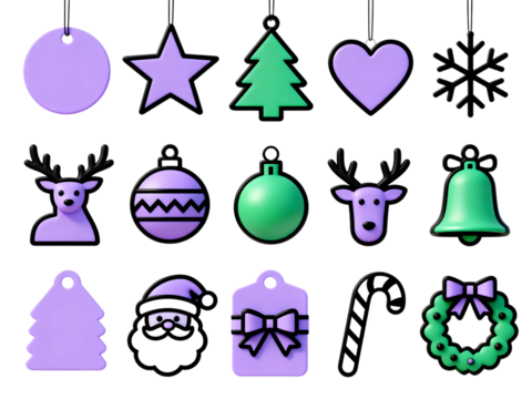 Collection of various cute christmas ornaments circle star tree snowflake and deer