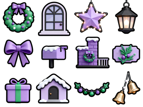 Collection of celebration outdoor ornaments such as wreath door star and lantern