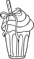 Coquette Drink Whipped Cream Glass with Ribbon Bow Outline Black and white hand drawn