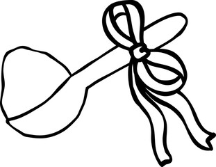 Spoon Full of Powder with Ribbon Bow Outline Black and white hand drawn