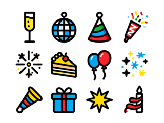Collection of celebration items isolated on transparent background for design