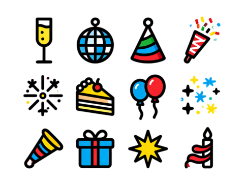 Collection of celebration items isolated on transparent background for design