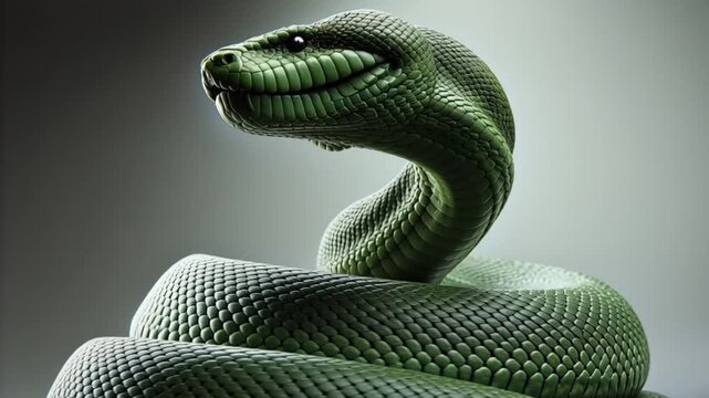 video of green anaconda moves with raised head and glossy scales showing strong coiled body

