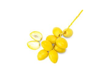 Fresh yellow date palm fruits isolated on white background top view clipping path stack © 149 Studio