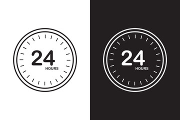Clock with a 24 hours sign. All day service icon set. vector set in black colors.
