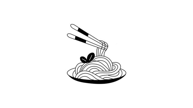 Asian cuisine, comfort food, hot noodles in bowl vector design