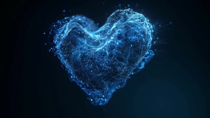 Abstract blue heart shape made of glowing particles on a dark background - Powered by Adobe