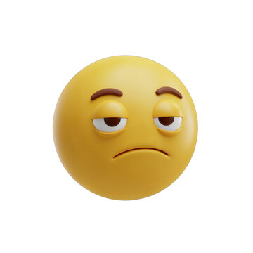 3d rendering of a bored or tired emoji face with droopy eyes and a slightly downturned mouth isolated on transparent background
