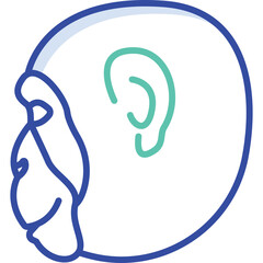 Stylized line art profile of a chimpanzee head in blue and green hues against a clean white background featuring a transparent backdrop