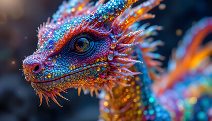 Dragon with Rainbow Scales Close Up