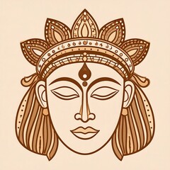 Obraz premium Simplified drawing of a woman's face with closed eyes and intricate crown