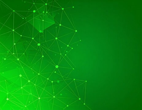 Green background with connected dots, lines, and subtle shadows