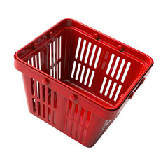 Shiny Red Plastic Shopping Basket With Two Handles Isolated On Transparent Background Studio Shot