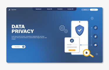 Data privacy landing page template. Vector illustration