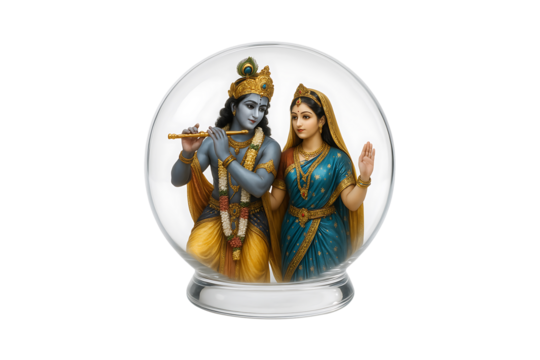 Krishna and Radha divine couple in blue and gold symbolizing eternal love on Transparent Background