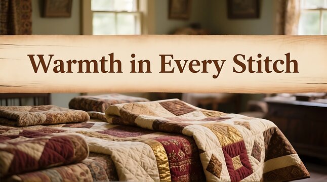 Cozy handcrafted patchwork quilt radiating warmth and rustic charm for home decor