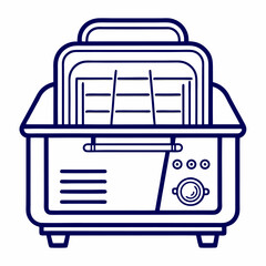 Dish washer outline on white background. Line art vector of Dishwasher, dish washing machine, dish cleaner, automatic dish washer, dishwashing appliance, dish cleaning machine. 