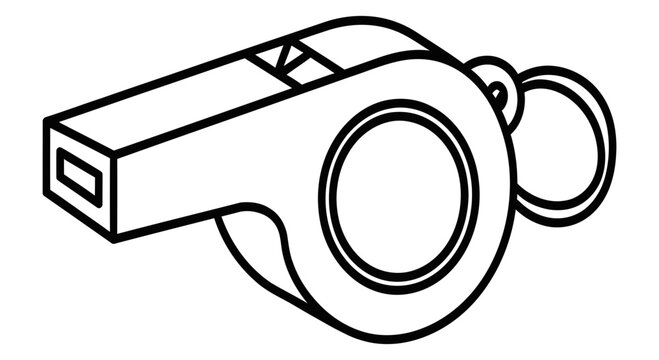 Classic sports whistle line art illustration. A black and white vector graphic of a referee or coach's tool for signaling during a game or emergency