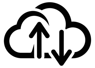 Abstract cloud icon with up and down arrows, representing secure data synchronization, efficient file transfer, and reliable online storage solutions for digital management