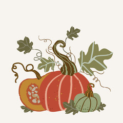 Composition of cute pumpkins. Vector illustration, good for thematic emblem, banner, calligraphy poster, greeting card, party invitation.