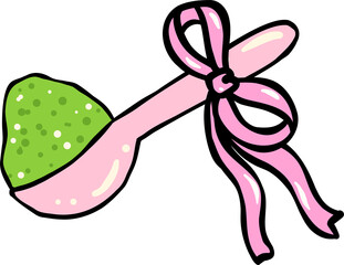 Girly Coquette Matcha Spoon with Pink Ribbon Bow Cartoon Hand Drawn