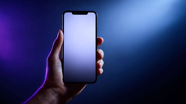 Mobile phone in hand, blank screen close-up