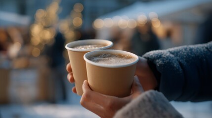 Community volunteers distributing hot cocoa, blankets, and winter clothes to people experiencing homelessness under softly falling snow — an inspiring act of empathy and unity capturing the meaning
