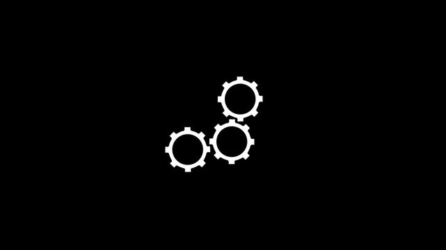 Gear Sign icon or Cog settings sign for web and app.Spinning gear animation with spinning gears icon animation.Simple black setting gear icon isolated on black background.