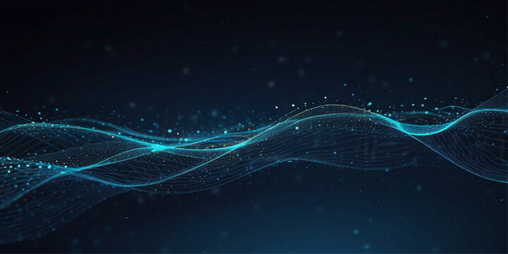 Technology digital wave background concept. Beautiful motion waving dots texture. Abstract blue background of points. Falling cyber particles