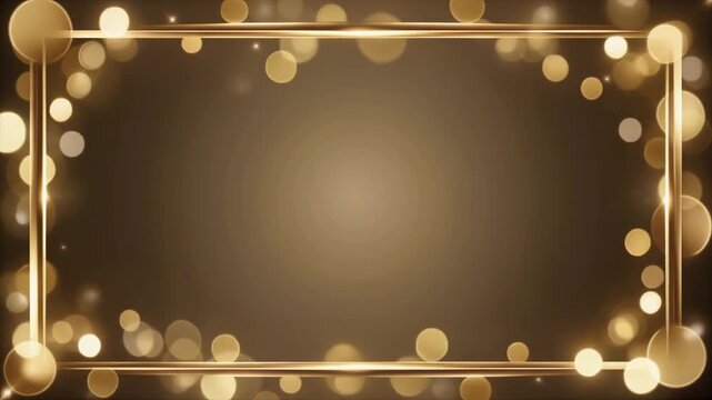 A luxurious golden frame with shimmering bokeh lights creates an elegant and festive backdrop, perfect for adding a touch of glamour to any design project.