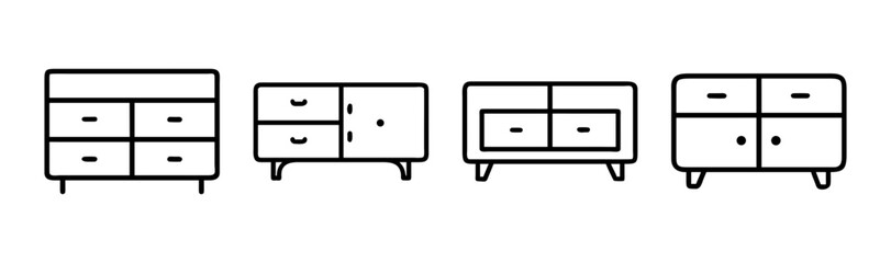 Minimalist vector illustration of a sleek modern sideboard or cabinet for interior design concepts