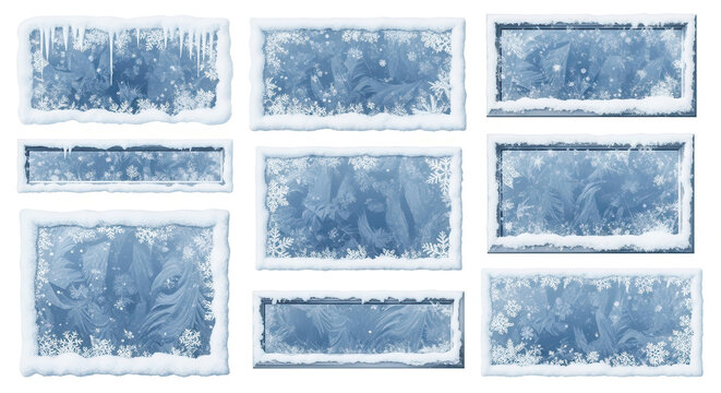 Glacial frames with intricate frost patterns and icy textures, showcasing a winter wonderland aesthetic, perfect for seasonal designs and creative projects
