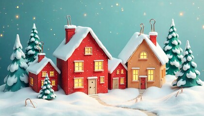 Fototapeta premium Festive Paperclip Holder Shaped Like a Winter Village Scene