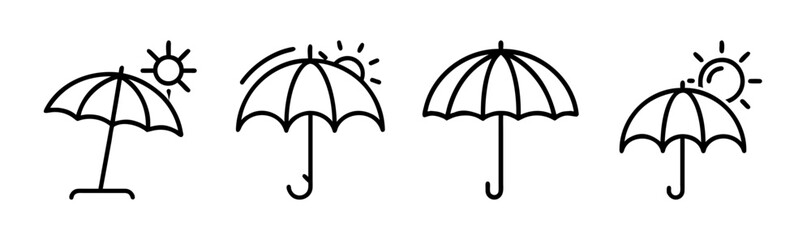 Simple vector illustration of a sun and umbrella icon for summer beach and outdoors