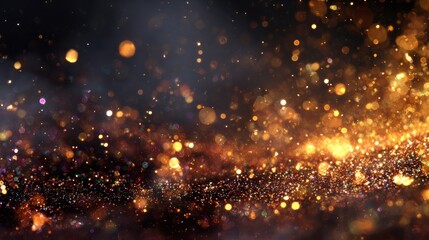 Fototapeta premium Abstract golden bokeh background with glittering particles and blurred lights