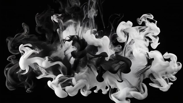 Black and white ink dancing in a chaotic yet beautiful ballet. High-contrast, timeless, and dramatic, perfect for artistic title sequences